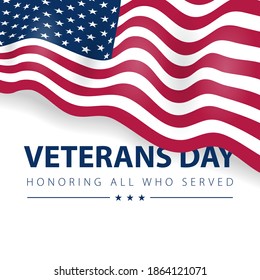 American patriotic poster with USA flag on white background. Vector national veterans day card.