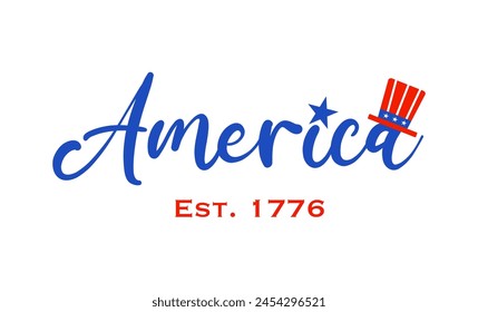 Ilustración vectorial de letras de citas patrióticas norteamericanas aislada. Diseño tipográfico del 4 de julio. América del Este 1776