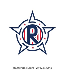 American Patriotic R Logo with Star and Flag. Letter R Patriotic Logo Design