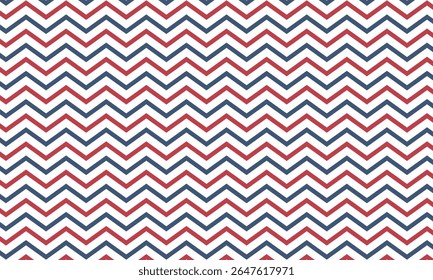 Motif de ligne harmonieux patriotique américain. Motif chevron zigzag lijn. Style Memphis. Image vectorielle à plat zig zag signe. Ligne d'onde Chevrons. Arrière-plan rayures ondulées. Le pop art rétro des années 80 aux années 70.