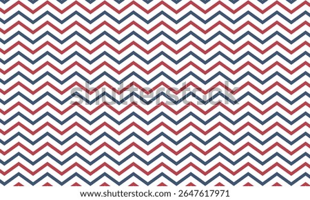 American patriotic seamless line pattern. Chevron zigzag lijn pattern. Memphis style. Flat vector zig zag sign. Chevrons wave line. Wavy stripes background. Retro pop art 80's 70's years.
