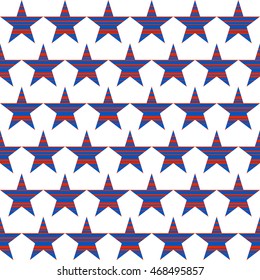 American patriotic seamless pattern  by striped stars.  Vector  background  in red, blue and white colors.