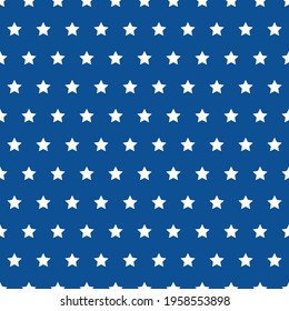 American patriotic seamless pattern. USA traditional backdrop.  White stars on blue background. Vector template for fabric, textile, wallpaper, wrapping paper, etc. 