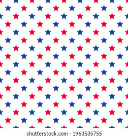 American patriotic seamless pattern. USA traditional backdrop.  White stars on blue background. Vector template for fabric, textile, wallpaper, wrapping paper, etc. 