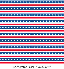 American patriotic seamless pattern. USA traditional background.  Red blue white stars and stripes backdrop. Vector template for fabric, textile, wallpaper, wrapping paper, etc. 