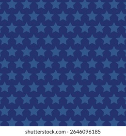 Padrão patriótico americano sem emenda. Fundo tradicional dos EUA. Estrelas azuis em fundo azul. Modelo de vetor para tecido, têxtil, papel de parede, papel de embrulho.