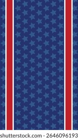 Padrão patriótico americano sem emenda. Fundo tradicional dos EUA. Estrelas azuis em fundo azul. Modelo de vetor para tecido, têxtil, papel de parede, papel de embrulho.