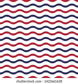 American patriotic seamless pattern with waves in traditional red, blue and white colors. USA Independence Day 4th July celebration concept.