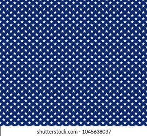 American Patriotic Seamless Pattern White Stars On Blue Background. Vector Illustration.