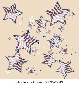 American patriotic stars. Background for a postcard, banner, poster or flyer. American flag pattern in vintage colors.