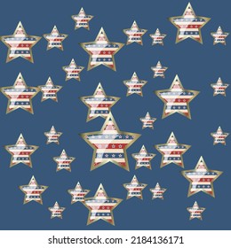 American patriotic stars. Background for a postcard, banner, poster or flyer. American flag pattern in vintage colors.
