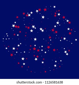 American Patriotic Stars Confetti. 4th of July Pattern Design. Veteran Day Texture. Poster, Advertising Print Design Background.
