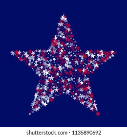 American Patriotic Stars Confetti. 4th of July Pattern Design. United States Texture. Packaging, Ad Stars Background.