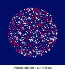 American Patriotic Stars Confetti. 4th of July Pattern Design. United States Texture. Flyer, Cover Print Design Background.