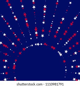American Patriotic Stars Confetti. USA Concept Poster Pattern Design. American Democracy Texture. Packaging, Ad Print Design Background.