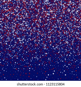 American Patriotic Stars Confetti. USA Concept Poster Pattern Design. United States Texture. Packaging, Ad Print Design Background.