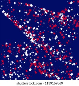American Patriotic Stars Confetti. USA Cover Pattern Design. United States Texture. Flyer, Cover Print Design Background.