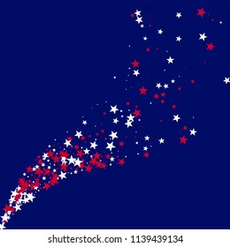 American Patriotic Stars Confetti. USA Festival Flyer Pattern Design. Freedom Nation Texture. Screen, Cover Print Design Background.