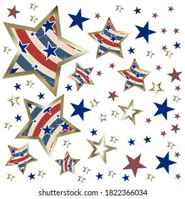 American patriotic stars and pattern. Holiday graphic design. USA Independence Day or Presidents Day star pattern in American flag colors.