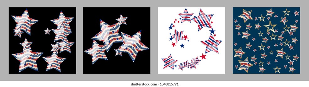 American patriotic stars and pattern. Holiday graphic design. USA Independence Day or Presidents Day star pattern in American flag colors.