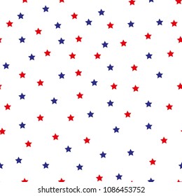 American patriotic stars seamless pattern in bright red, blue and white. Independence day vector background.