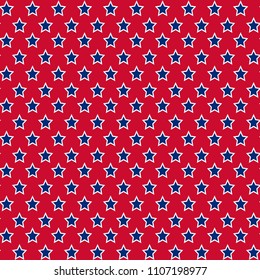 American patriotic stars seamless pattern in bright red, blue and white. Independence day vector background.