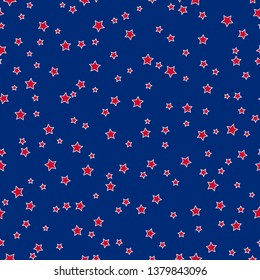 American patriotic stars seamless pattern in bright red, blue and white. Independence day vector background.