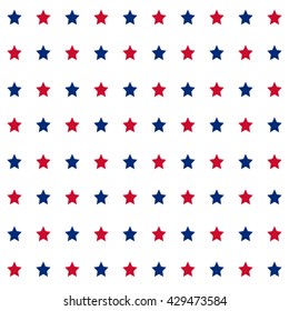 American patriotic stars seamless pattern in bright red, blue and white. Independence day vector background.