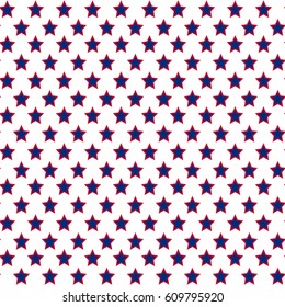 American patriotic stars seamless pattern in bright red, blue and white. Independence day vector background.