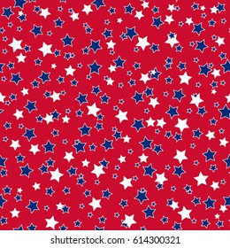 American patriotic stars seamless pattern in bright red, blue and white. Independence day vector background.