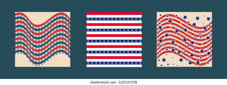 American patriotic stars and stripes pattern in vintage colors.