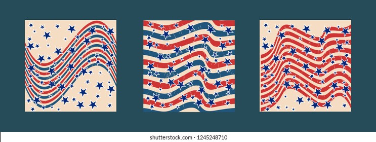 American patriotic stars and stripes pattern in vintage colors. Holiday graphic design. USA Independence Day or Presidents Day star pattern in American flag colors.