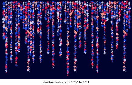 American patriotic stars and stripes pattern in bright red, blue and white. Independence day vector background.