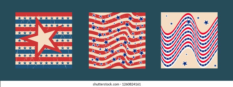 American patriotic stars and stripes pattern in vintage colors. Holiday graphic design. USA Independence Day or Presidents Day star pattern in American flag colors.