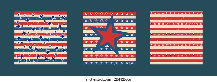 American patriotic stars and stripes pattern in vintage colors. Holiday graphic design. USA Independence Day or Presidents Day star pattern in American flag colors.