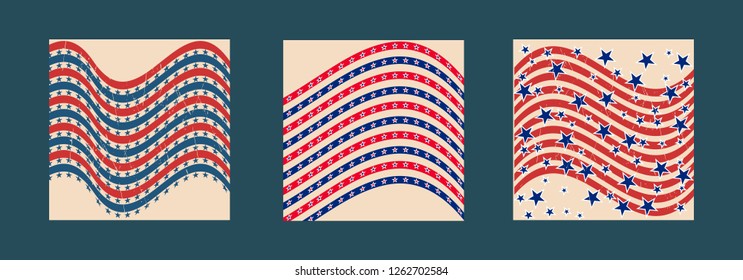 American patriotic stars and stripes pattern in vintage colors. Holiday graphic design. USA Independence Day or Presidents Day star pattern in American flag colors.