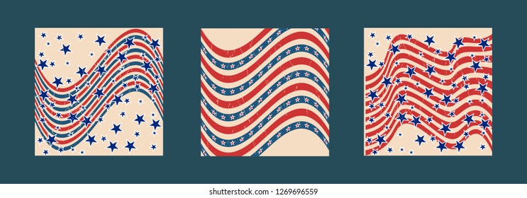 American patriotic stars and stripes pattern in vintage colors. Holiday graphic design. USA Independence Day or Presidents Day star pattern in American flag colors.