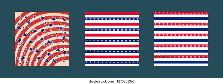 American patriotic stars and stripes pattern in vintage colors. Holiday graphic design. USA Independence Day or Presidents Day star pattern in American flag colors.