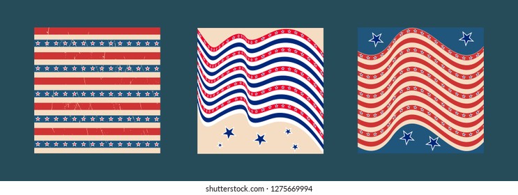 American patriotic stars and stripes pattern in vintage colors. Holiday graphic design. USA Independence Day or Presidents Day star pattern in American flag colors.