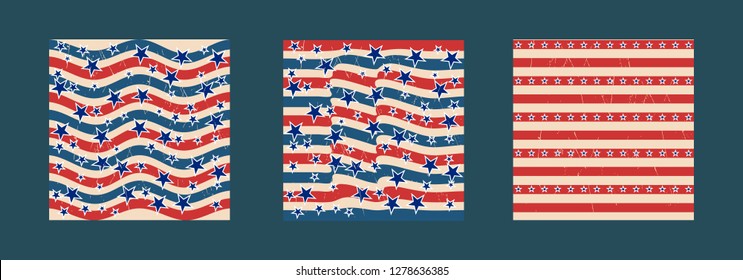 American patriotic stars and stripes pattern in vintage colors. Holiday graphic design. USA Independence Day or Presidents Day star pattern in American flag colors.