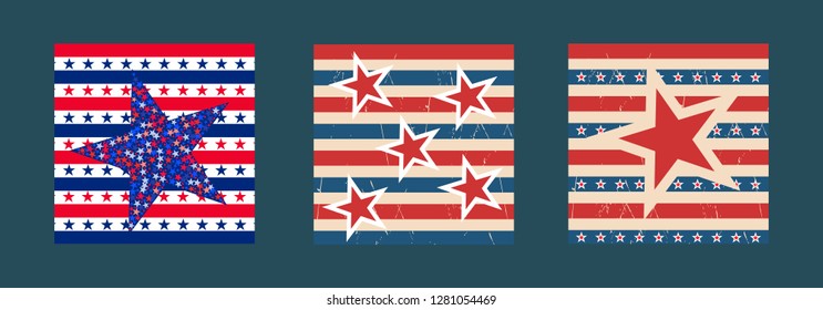 American patriotic stars and stripes pattern in vintage colors. Holiday graphic design. USA Independence Day or Presidents Day star pattern in American flag colors.