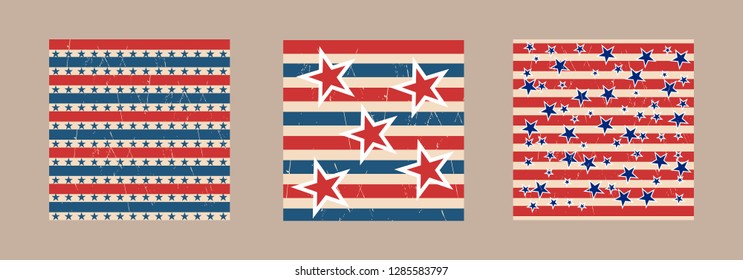 American patriotic stars and stripes pattern in vintage colors. Holiday graphic design. USA Independence Day or Presidents Day star pattern in American flag colors.