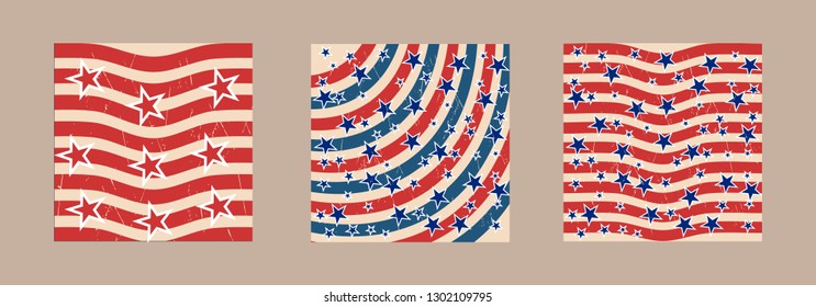 American patriotic stars and stripes pattern in vintage colors. Holiday graphic design. USA Independence Day or Presidents Day star pattern in American flag colors.