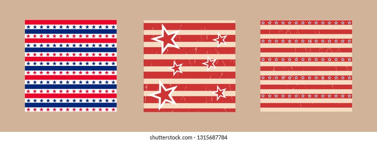 American patriotic stars and stripes pattern in vintage colors. Holiday graphic design. USA Independence Day or Presidents Day star pattern in American flag colors.
