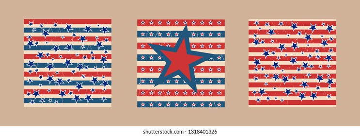 American patriotic stars and stripes pattern in vintage colors. Holiday graphic design. USA Independence Day or Presidents Day star pattern in American flag colors.