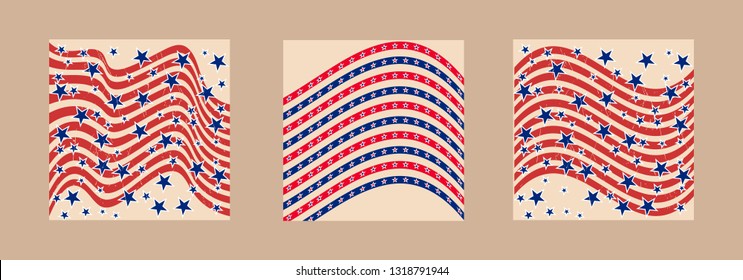 American patriotic stars and stripes pattern in vintage colors. Holiday graphic design. USA Independence Day or Presidents Day star pattern in American flag colors.