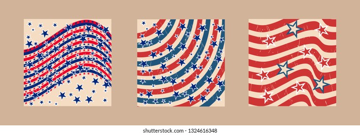 American patriotic stars and stripes pattern in vintage colors. Holiday graphic design. USA Independence Day or Presidents Day star pattern in American flag colors.