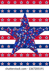 American patriotic stars and stripes pattern in vintage colors. Holiday graphic design. USA Independence Day or Presidents Day star pattern in American flag colors.