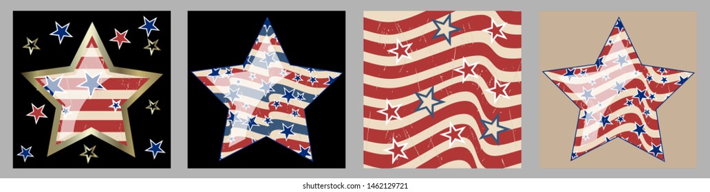 American patriotic stars and stripes pattern in vintage colors. Holiday graphic design. USA Independence Day or Presidents Day star pattern in American flag colors.