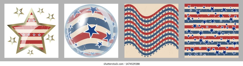 American patriotic stars and stripes pattern in vintage colors. Holiday graphic design. USA Independence Day or Presidents Day star pattern in American flag colors.